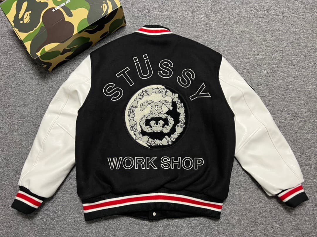 美品 STÜSSY x Our Legacy スタジャン ブラック/ホワイト S