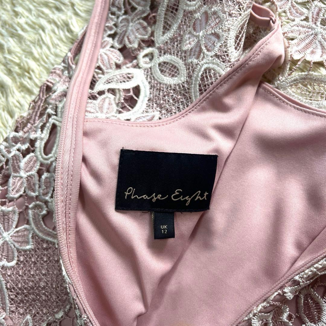 英国発　PHASE EIGHT 大きめ　清楚ピンク　刺繍ワンピース　美品　LL