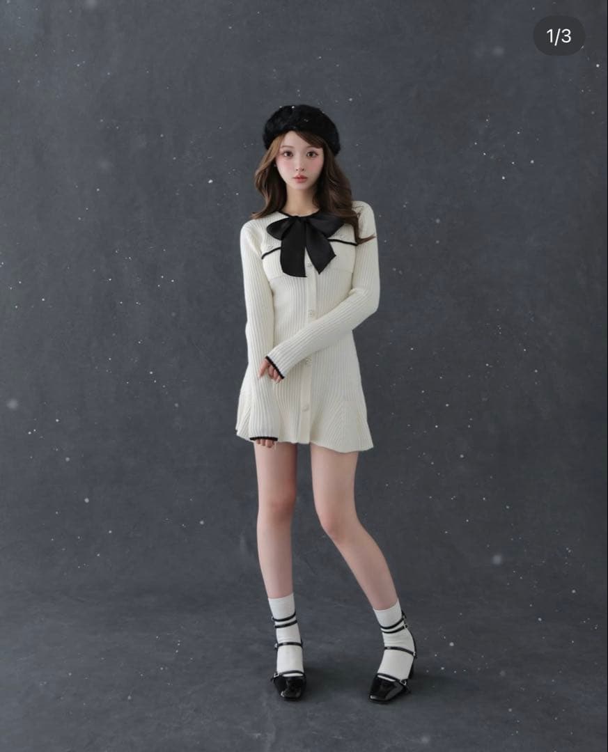 M.me.eme エムミーエメ クラシカルリブニットミニワンピース ホワイト