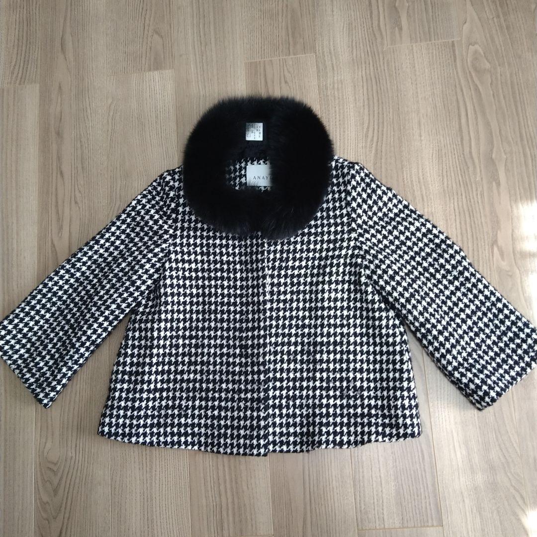 ANAYI 】ハウンドトゥース ポンチョ風 ショートコート ANAYI ハウンド