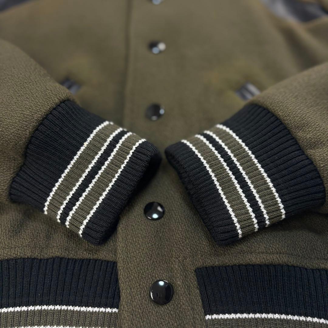 5840【希少カラー】サンローラン☆レザー切替テディジャケット カーキ