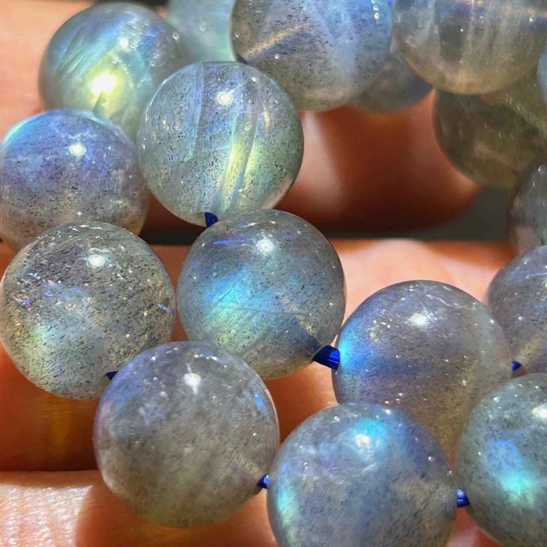 ⭐️イムハタ様！レインボー　ブルー　ラブラドライト　ブレス　極美！財福大黒宝珠⑥