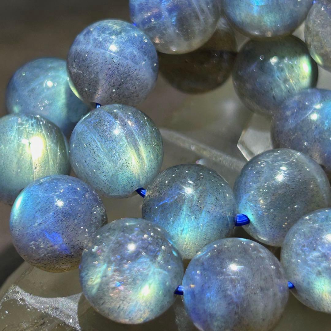 ⭐️イムハタ様！レインボー　ブルー　ラブラドライト　ブレス　極美！財福大黒宝珠⑥