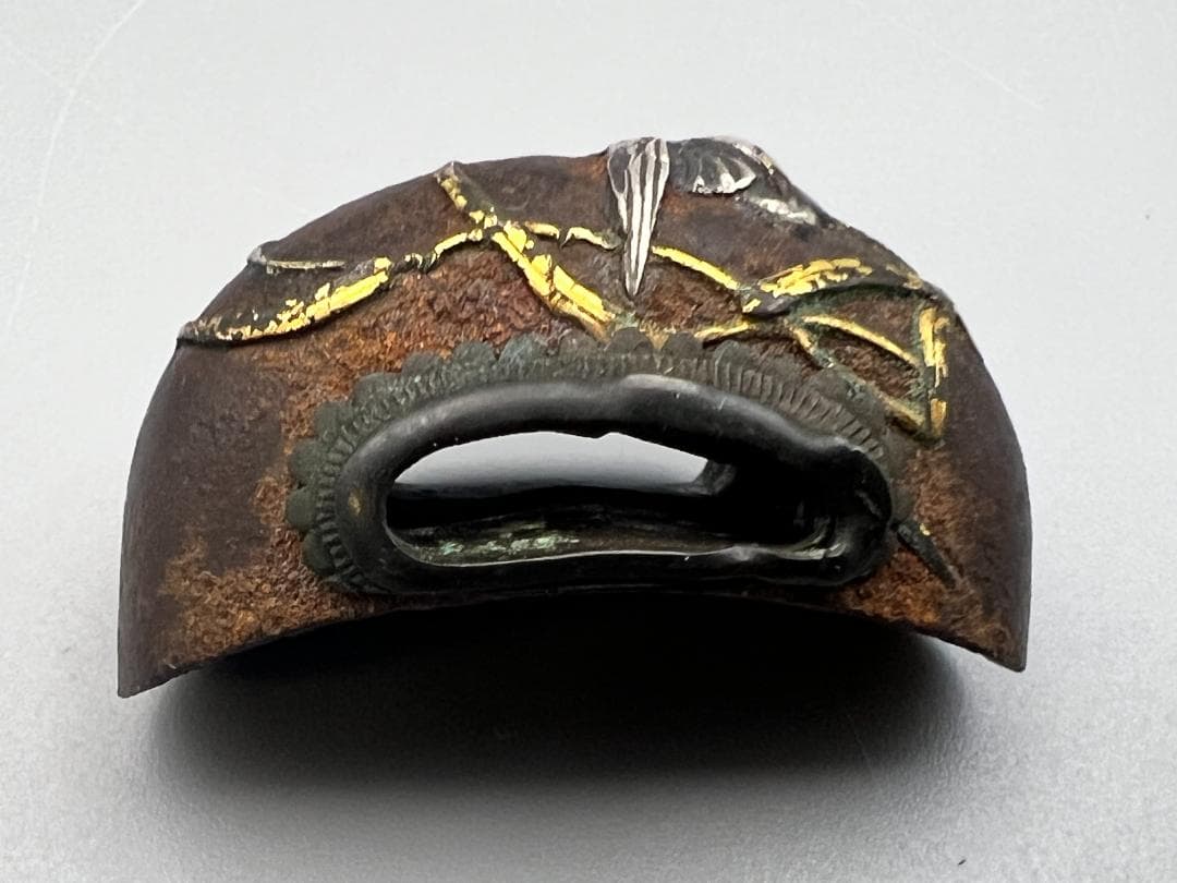 海】江戸明治期 日本刀装具 獅子 蝦図 金象嵌 縁頭 3点