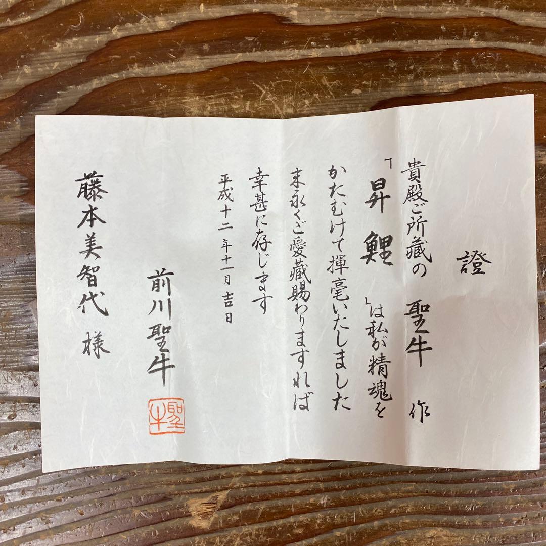 美品 掛け軸 前川聖牛作 大幅！昇鯉図 共箱 縁起物 真筆証明書 - メルカリ