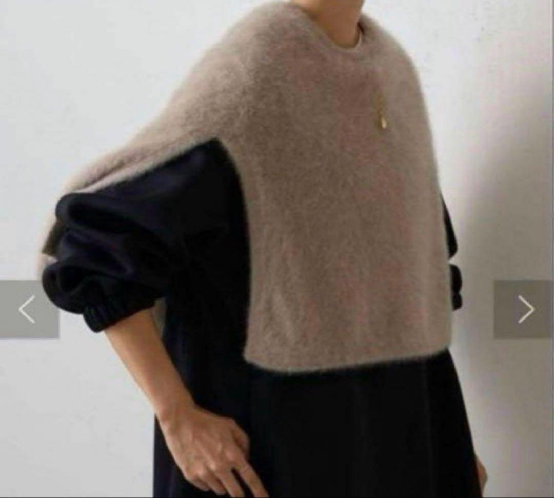 未使用近　ビアズリー ファーニットポンチョ　モカ