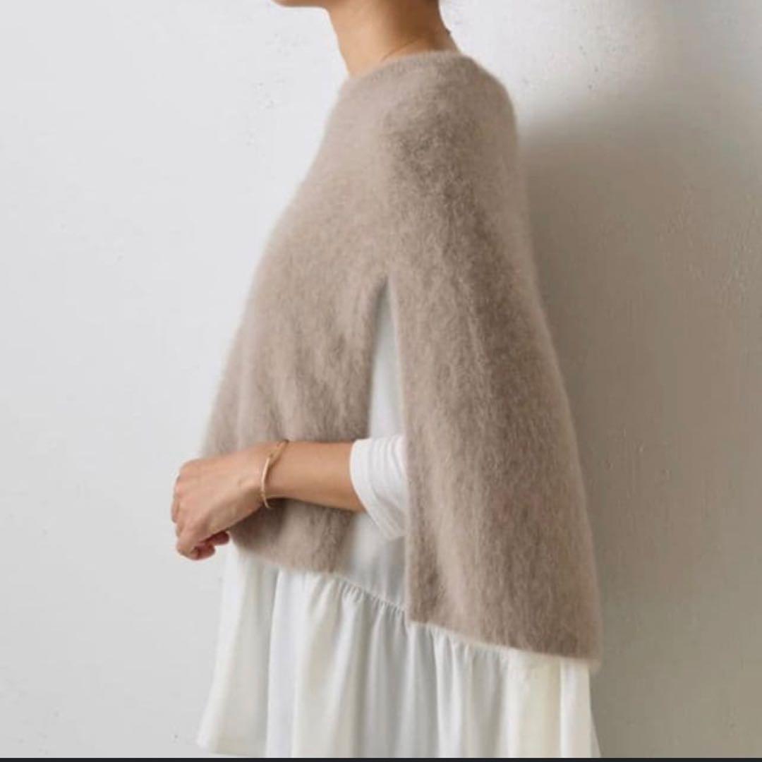 未使用近　ビアズリー ファーニットポンチョ　モカ