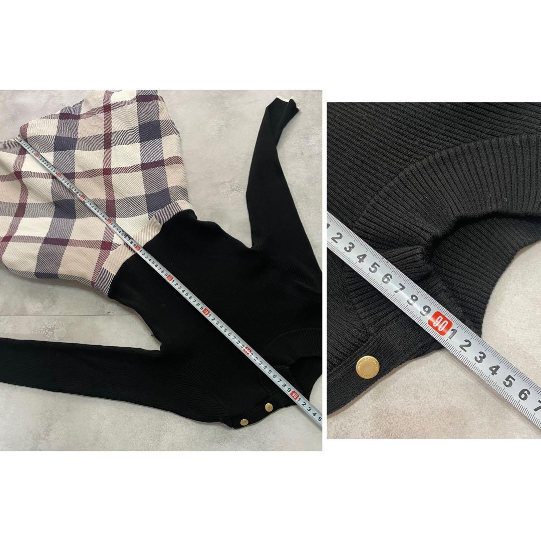 ブルーレーベルクレストブリッジ ワンピース チェック リボン 38 M 金ボタン