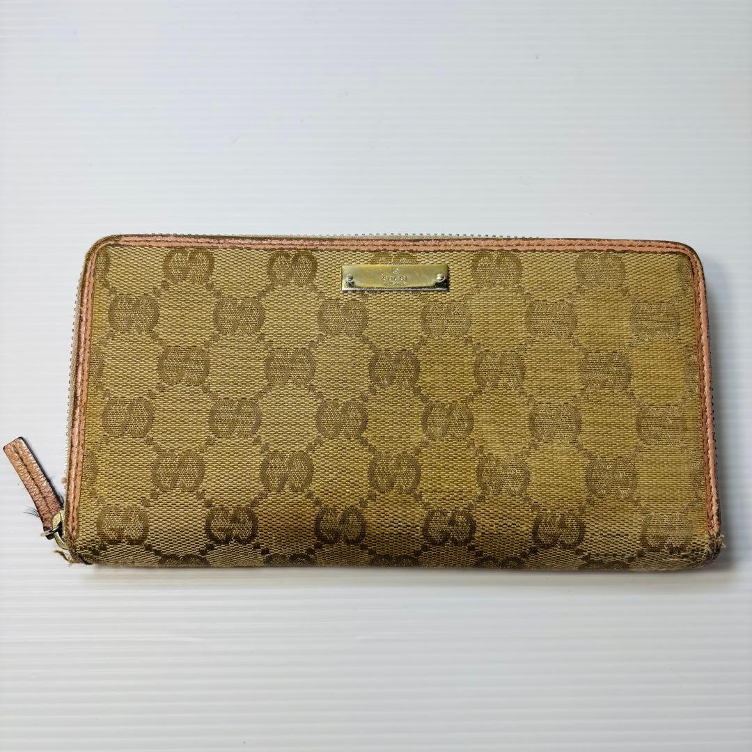 GUCCI GGキャンバス ラウンドファスナー 長財布 レディース ピンク系