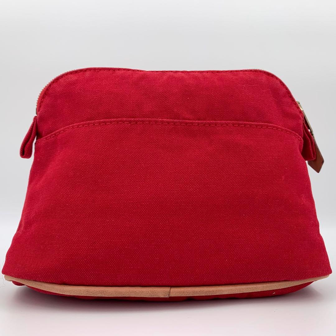 HERMES エルメス ボリードポーチ バニティ Hロゴ 刺繍 キャンバス 赤