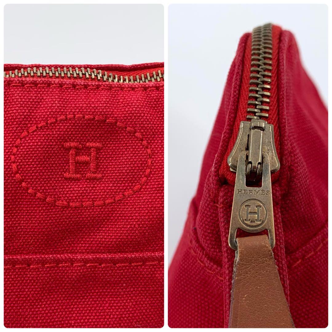 HERMES エルメス ボリードポーチ バニティ Hロゴ 刺繍 キャンバス 赤