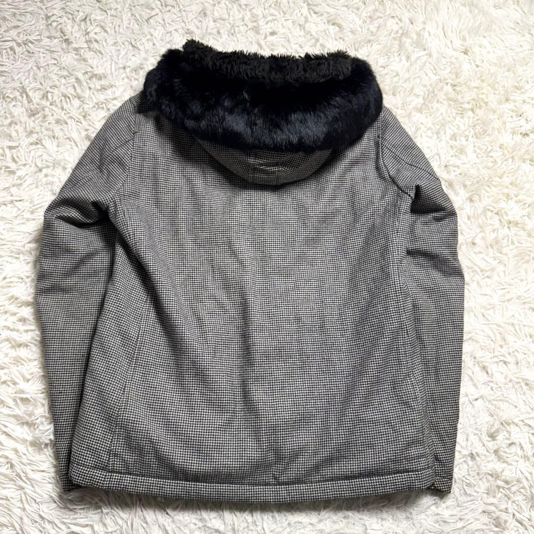 バーバリーブラックレーベル　パデッドコート　ノバチェック　千鳥柄　ラビットファー