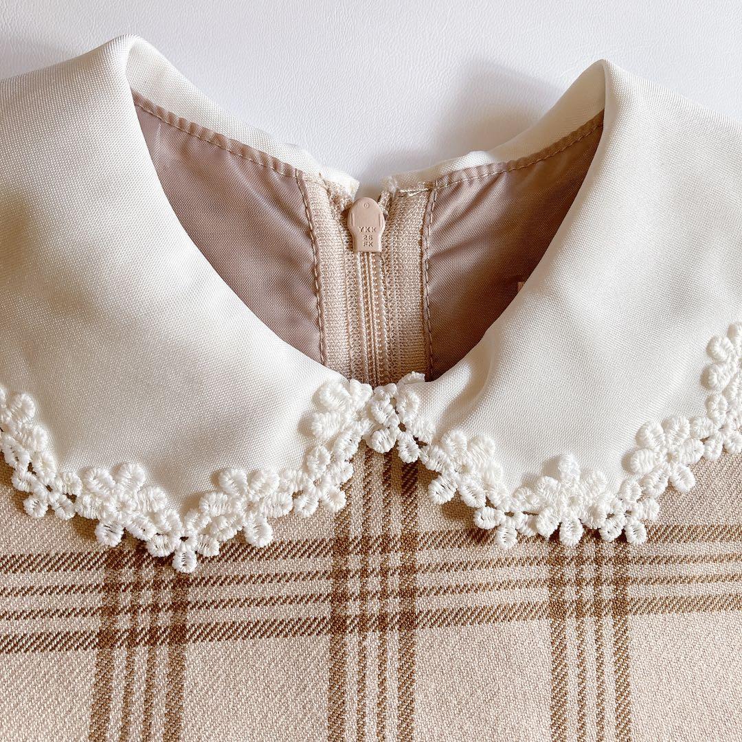 ベージュ×チェック 120 セレモニー 入学 卒園 発表会 フォーマル