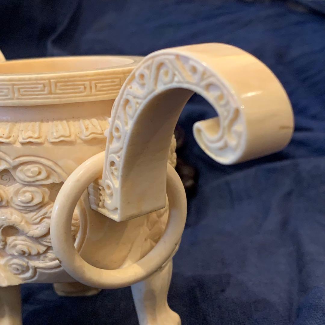 極上 天然高級素材 中国 乾隆 細密彫刻 香炉 置物