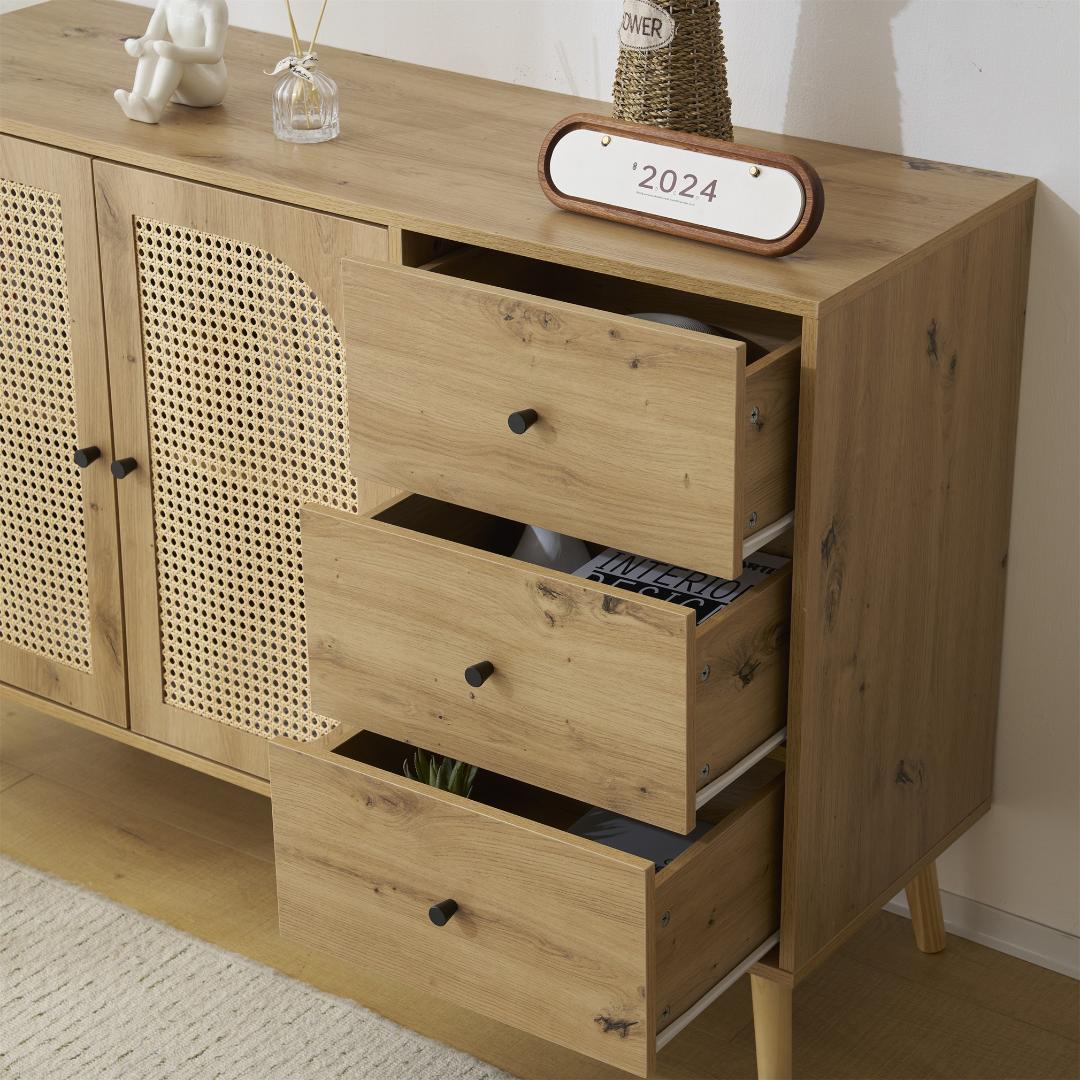 キャビネット サイドボード チェストラタン調ラタン 引き出し付き NATURAL