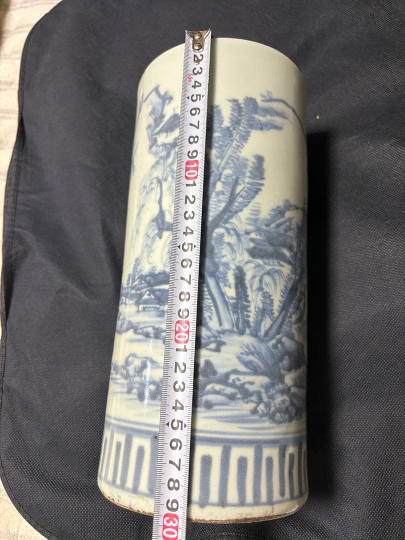 中国古美術 明清の時代 豆青釉 手絵青花花瓶 染付帽