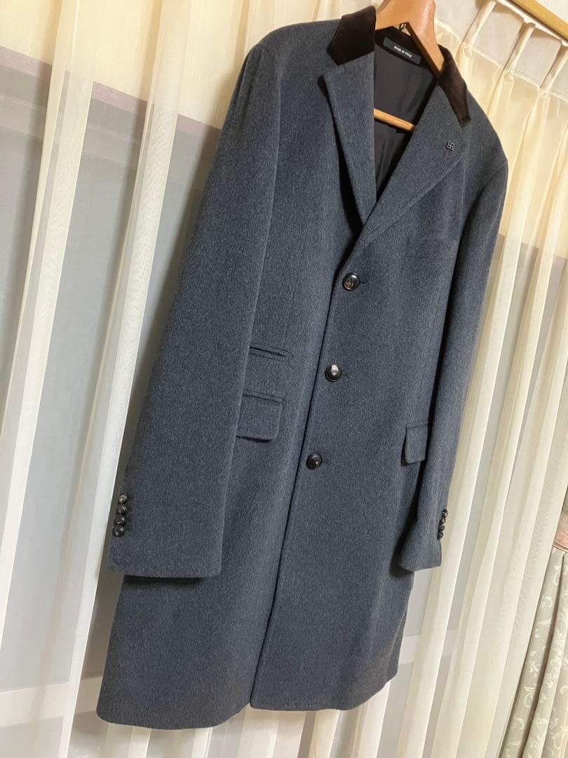 TAGLIATORE ウールカシミヤ 3Bチェスターコート ダークグレー 52