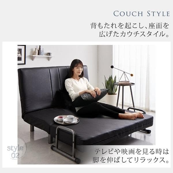 120cm幅◆3WAY ハイバック ソファベッド モダンデザイン セミダブル黒②