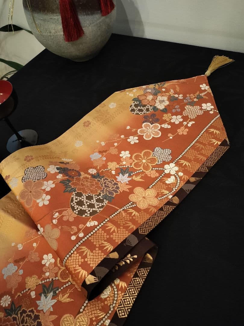 meru　A923★逸品‼️ ひな祭り‼️正絹テーブルランナー2m12cm