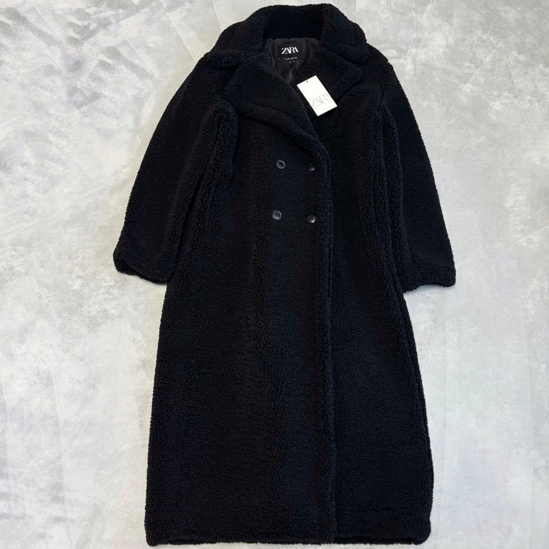 タグ付✨ ZARA エクストラ ロングフェイクボアコート　テディベアコート 黒