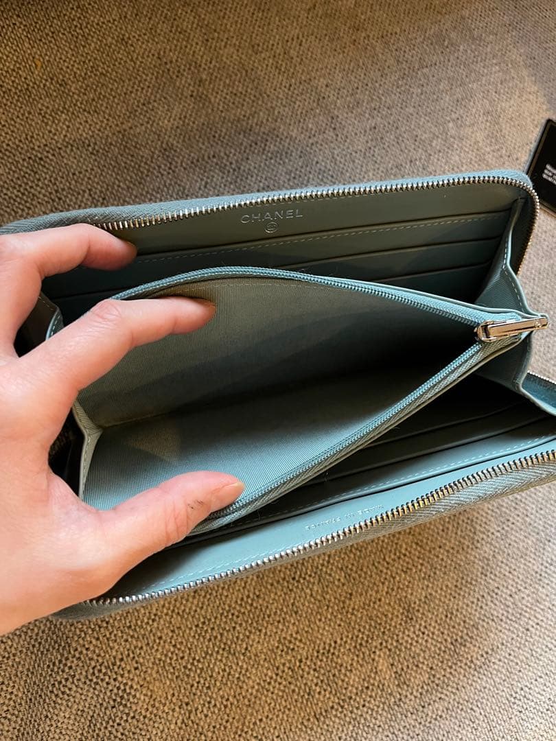 CHANEL キャビアスキン キルティングレザー 長財布 ミントグリーン 30番