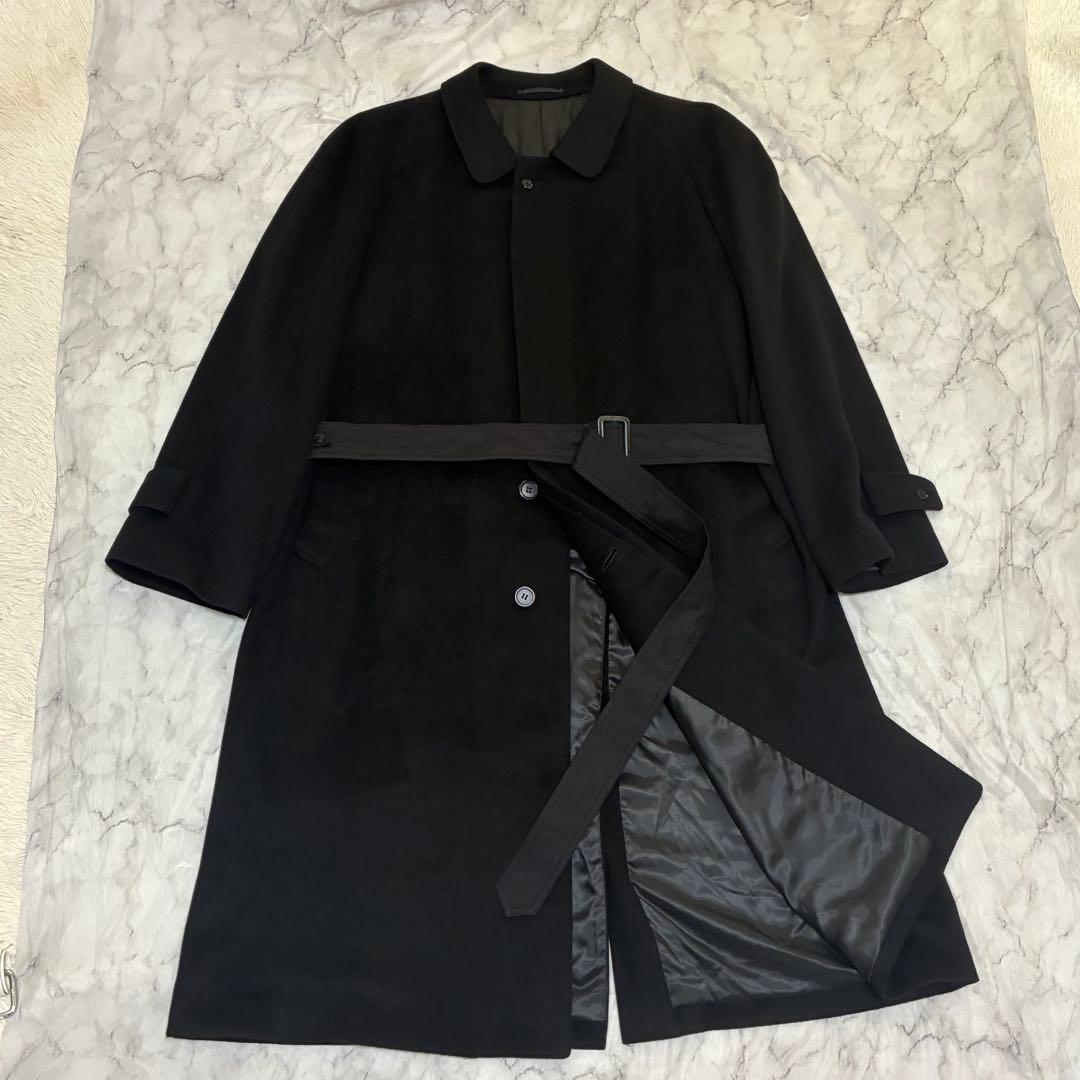 美品 カシミヤ 100% ベルト付 黒 ブラック ロング コート L〜XL相当