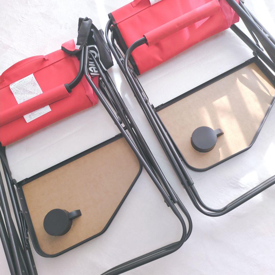 美品 コールマン サイドテーブル付デッキチェア2脚 レッド