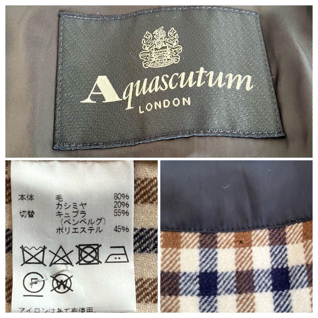 ✨現行✨アクアスキュータム ロンドン ステンカラーコート クラブチェック 黒38