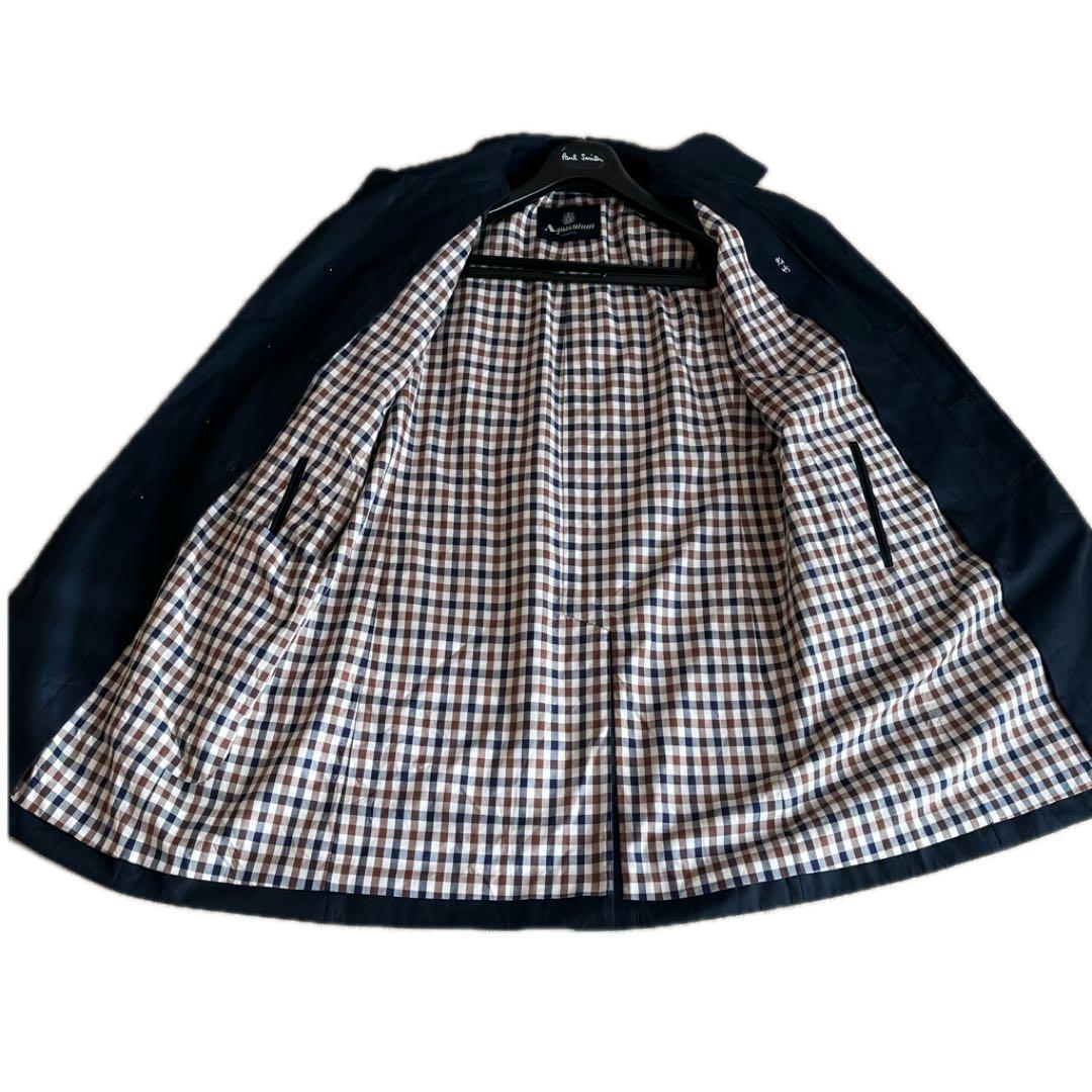 ✨現行✨アクアスキュータム ロンドン ステンカラーコート クラブチェック 黒38