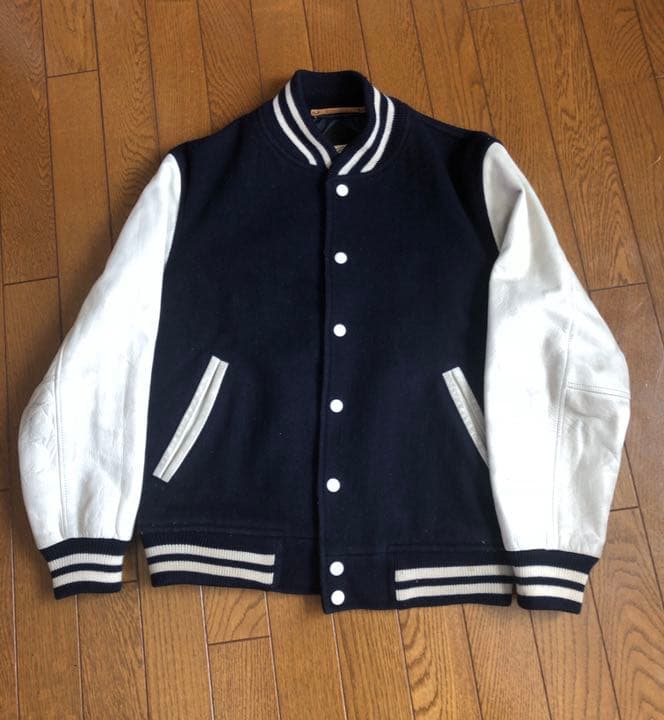 スタジャン アワードジャケット ネイビーxホワイト ビンテージ - メルカリ