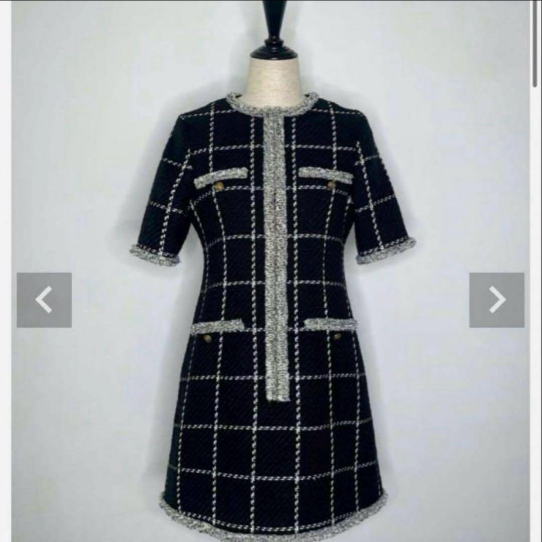 sheller シェリエ フリンジツイードドレス ワンピース