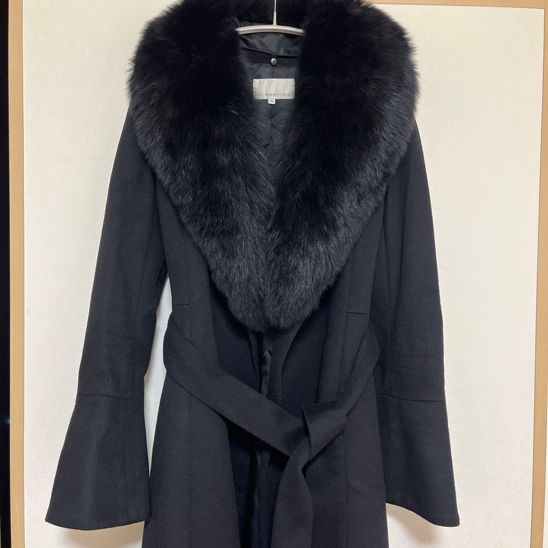 エムプルミエ　カシミヤ100% 日本製　フォックスファー襟付　ロングコート