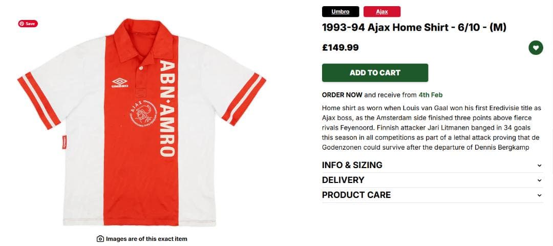 アヤックス 1993/94 ホーム ユニフォーム M アンブロ オリジナル 良好