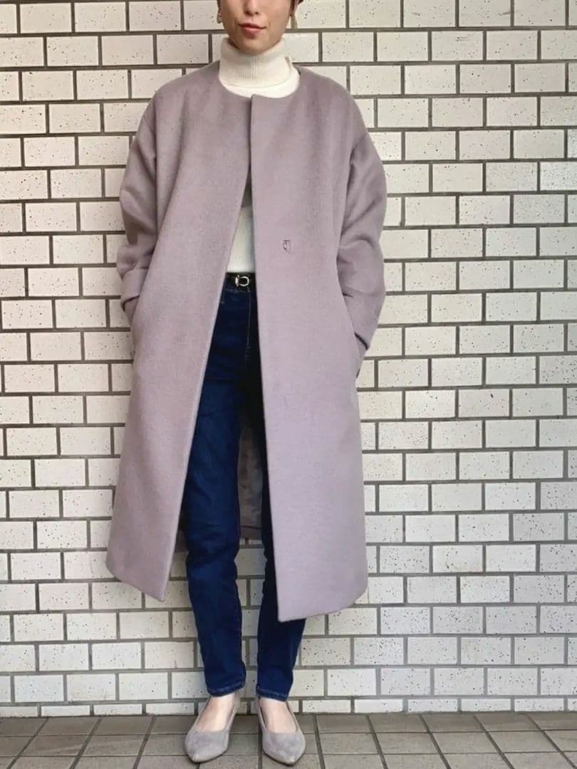 green label relaxingアンゴラビーバースリットノーカラーコート