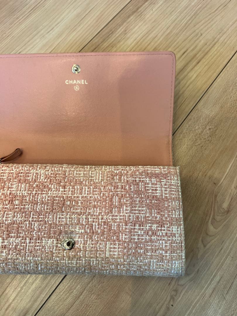 CHANEL ツイード 長財布 ベージュ系