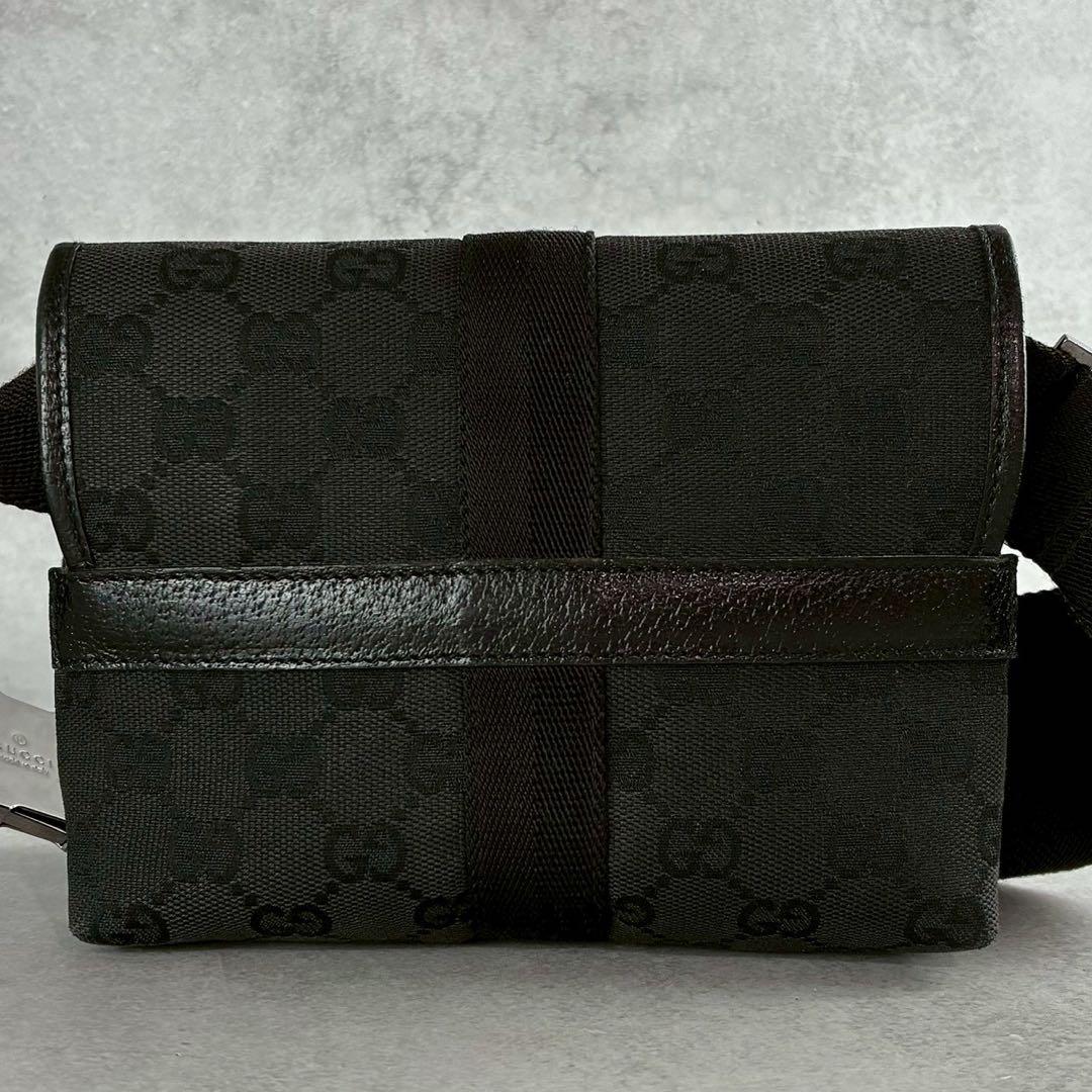極美品/希少色 グッチ GG キャンバス ボディバッグ レザー ブラック 総柄