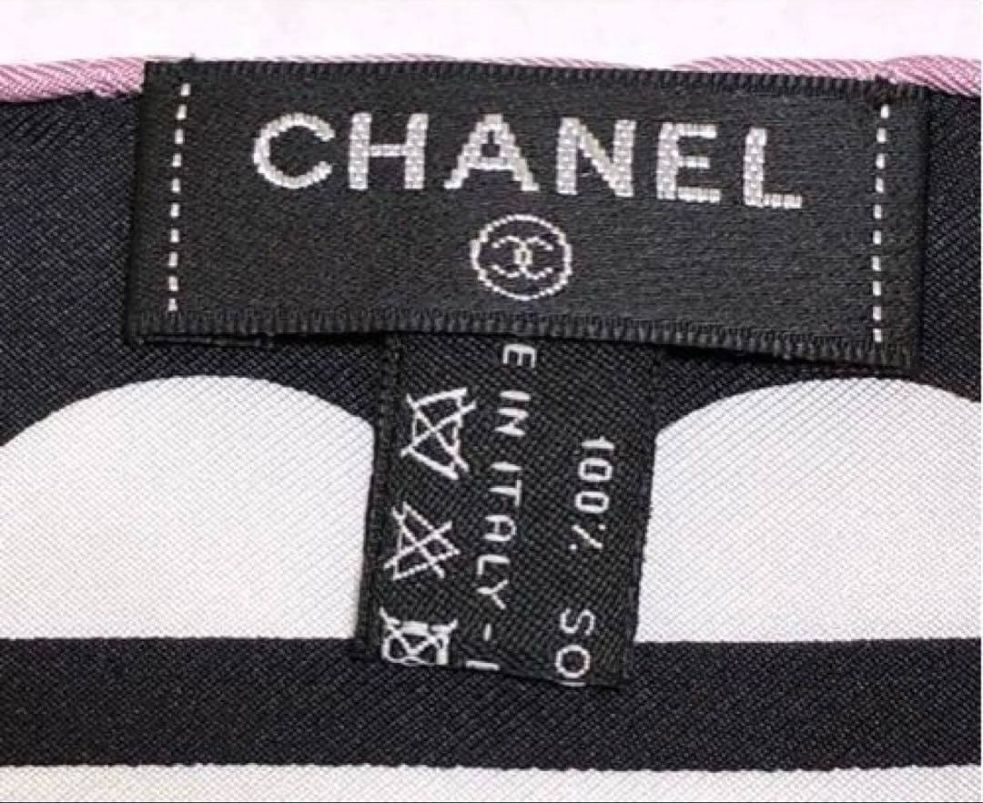 CHANEL シャネル　スカーフ　90 黒　白　ピンク　お花　ココマーク　シルク