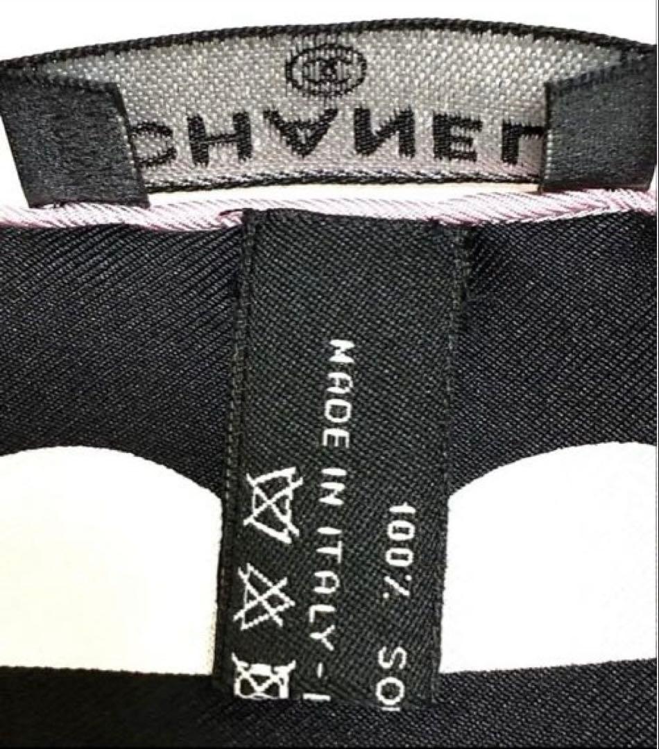 CHANEL シャネル　スカーフ　90 黒　白　ピンク　お花　ココマーク　シルク
