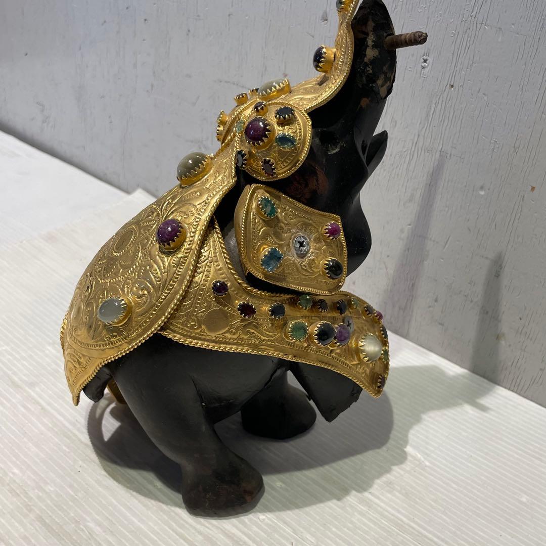希少　中国美術 木彫 宝石飾 小象　象 置物 飾り物 インテリア　コレクション
