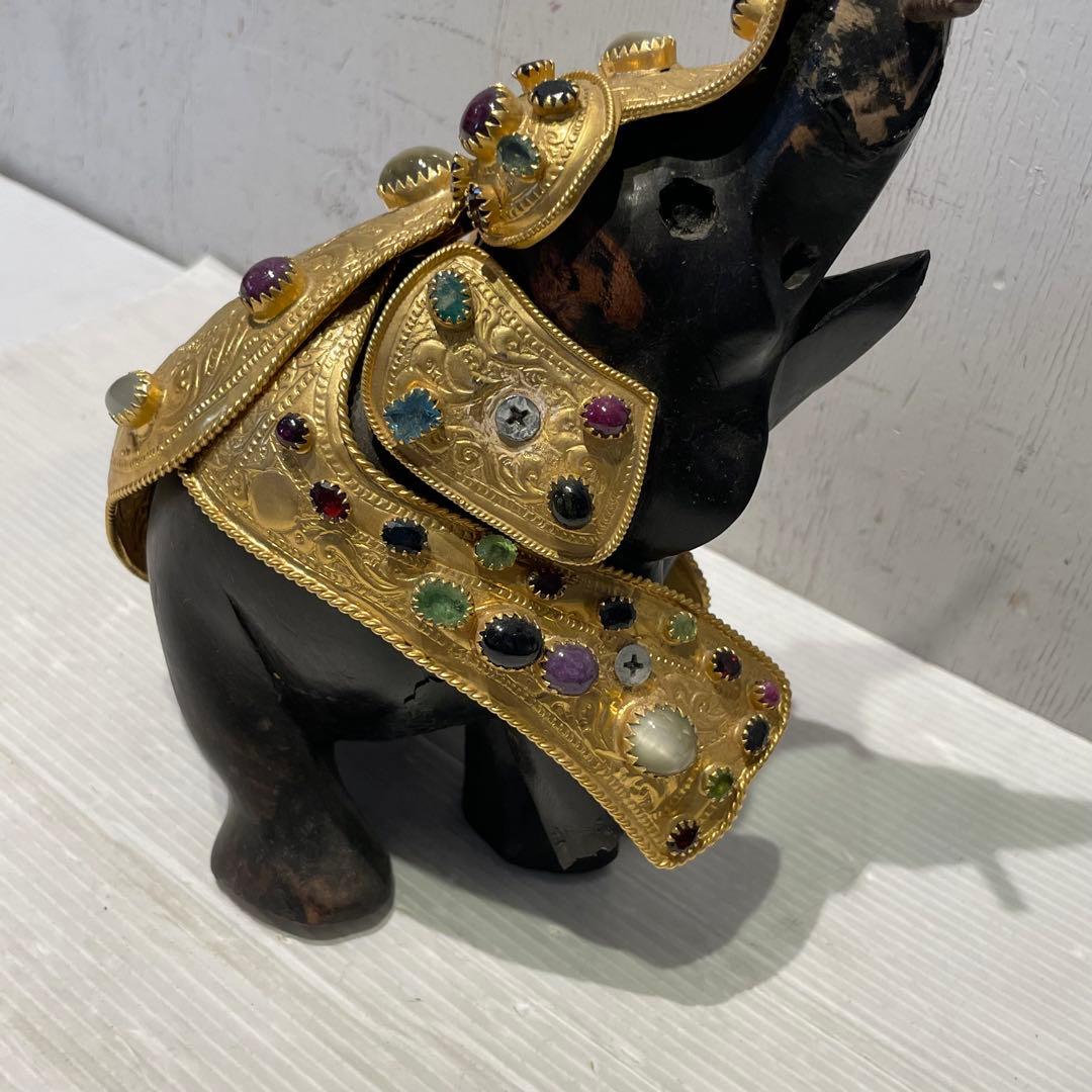 希少　中国美術 木彫 宝石飾 小象　象 置物 飾り物 インテリア　コレクション