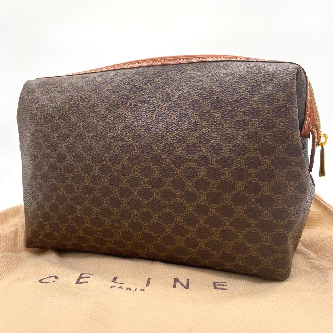 【極美品】セリーヌ　マカダム柄　ポーチ　PVC レザー　ヴィンテージ　ロゴ刻印