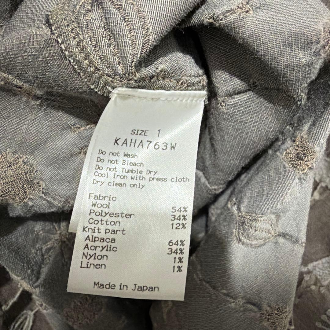 M.&KYOTO グレー刺繍ひざ丈ワンピース　麻　アルパカ混