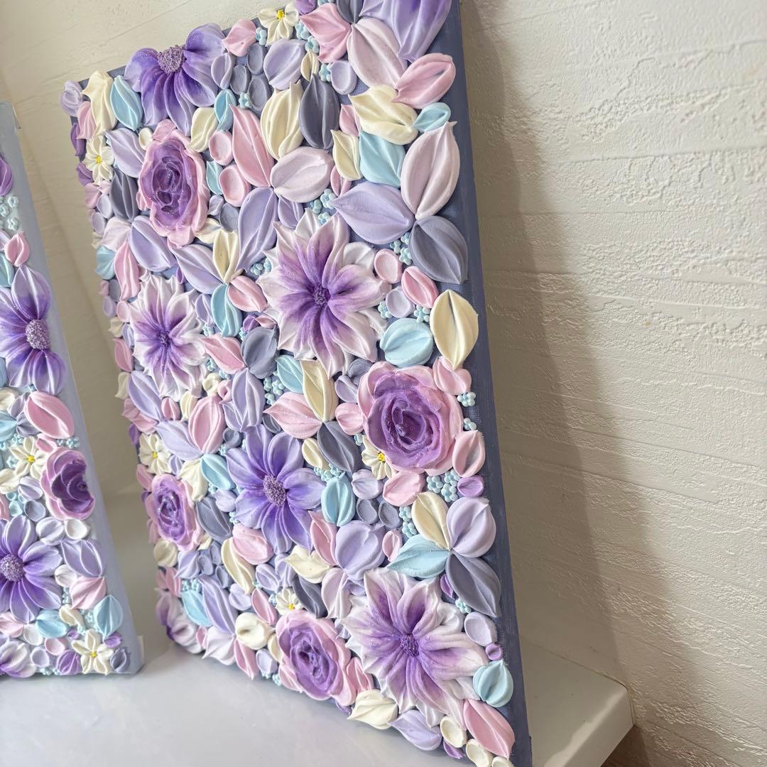 テクスチャーアート　花束　壁掛け　インテリア　現代アート　花の絵　フラワーアート