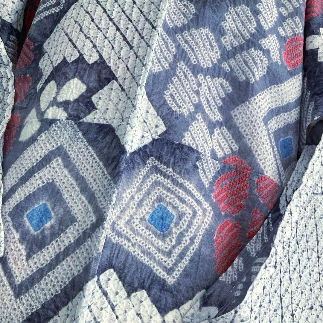 有松絞り・蜘蛛絞り 手縫い 淡いグレー しつけ付 絞り浴衣 No.k100