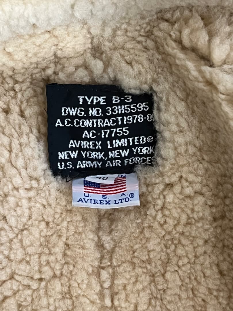 希少 AVIREX B-3 フライトジャケット ムートン ブラック40 本革
