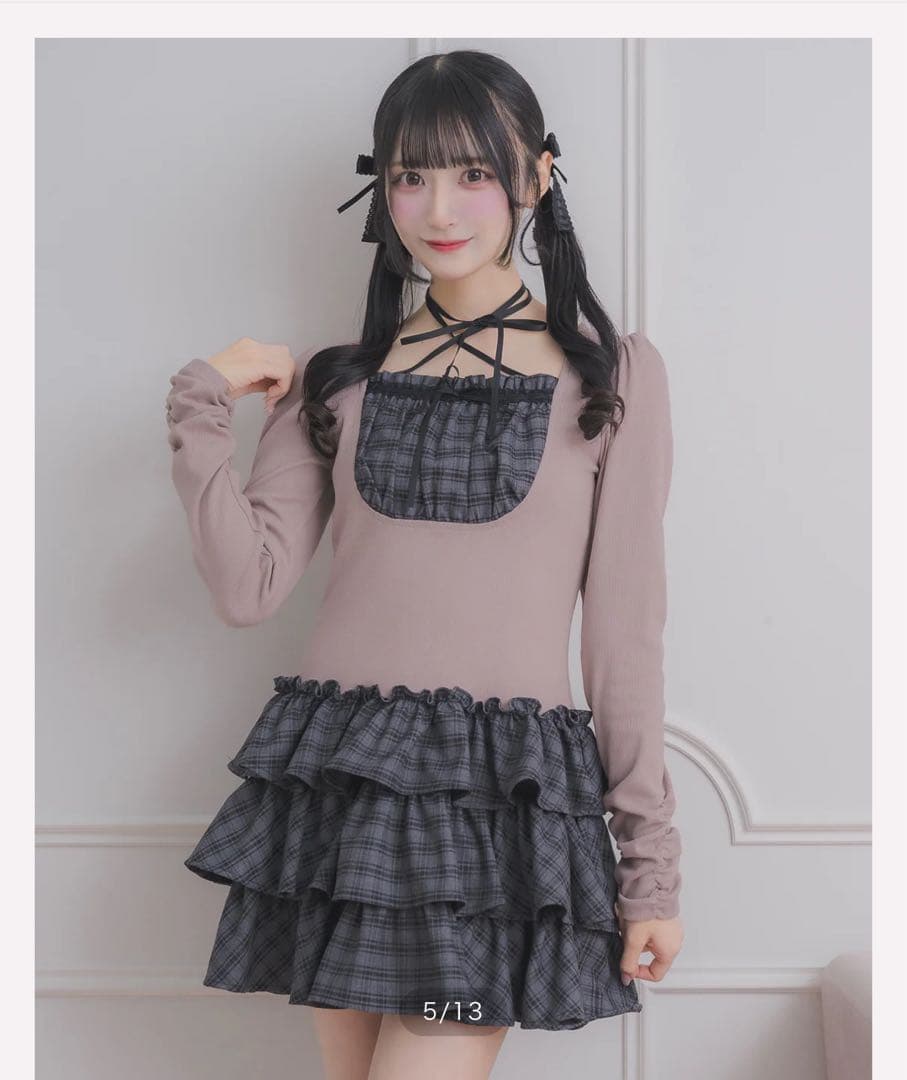 pium ラウンドフリルティアードリブワンピースの通販はau PAY