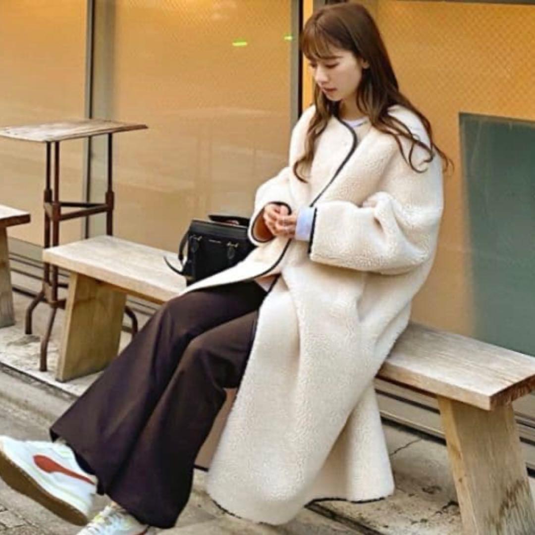 AKTE ロングボアコート　ホワイト　アイボリー