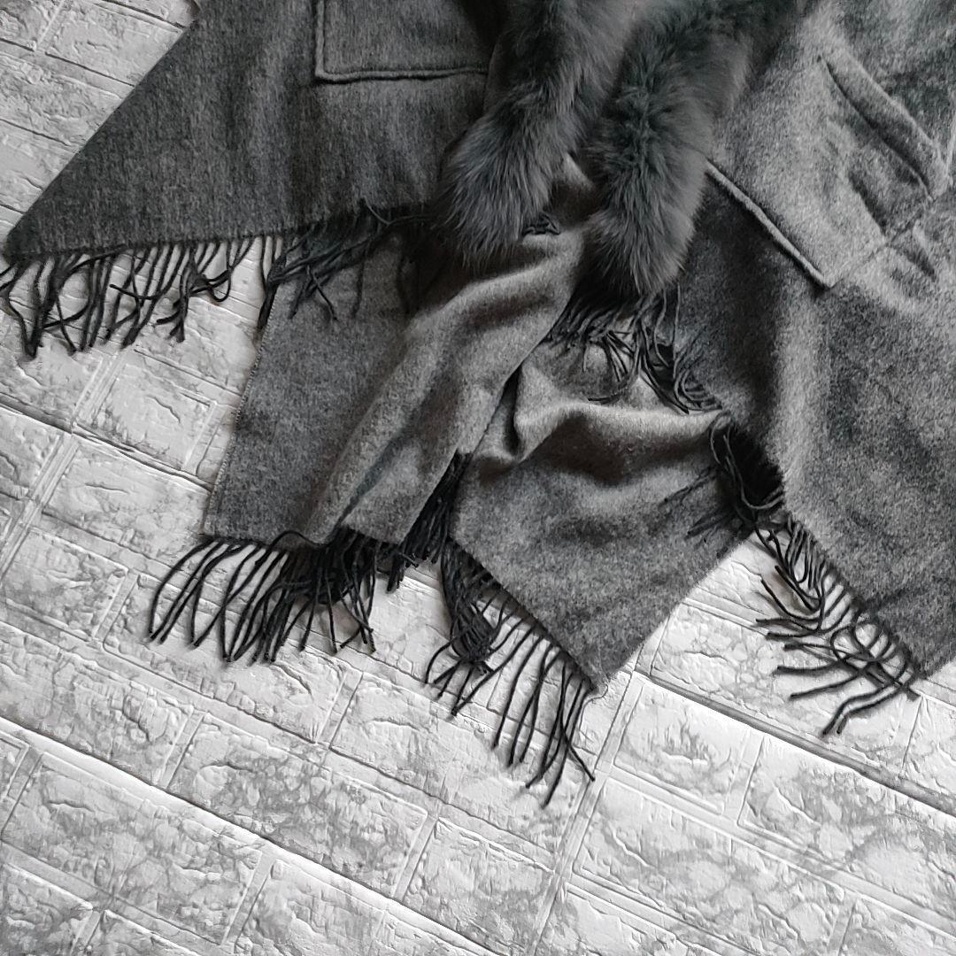 【新品・タグ付】カシミヤ100% フォックスファー ポンチョ ケープ グレー