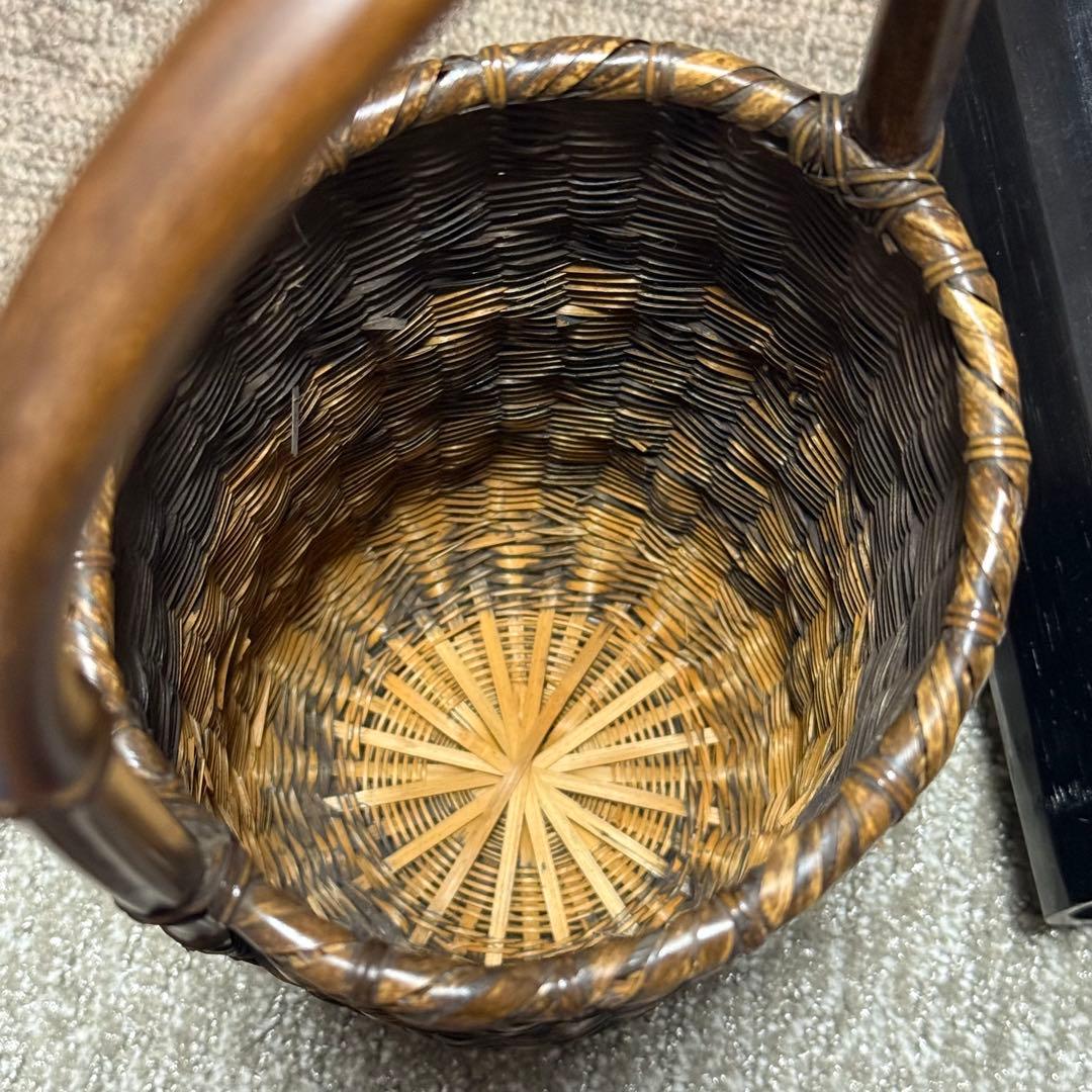 職人手作り 竹 花入 籠 竹職人 毛利健一 （号 有彩）作 竹編み