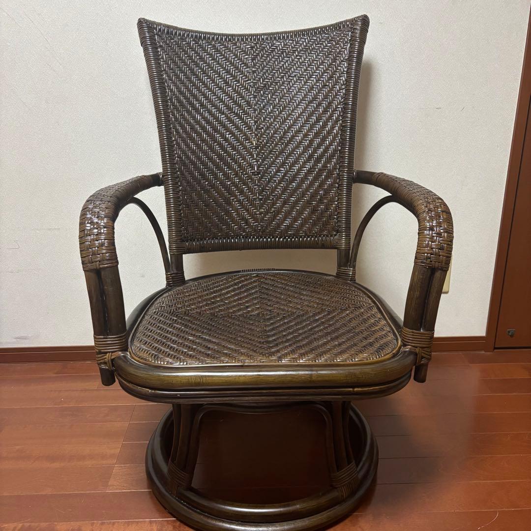 kazama カザマ　デリシアハイバック　チェア　ラタン　回転機能付き